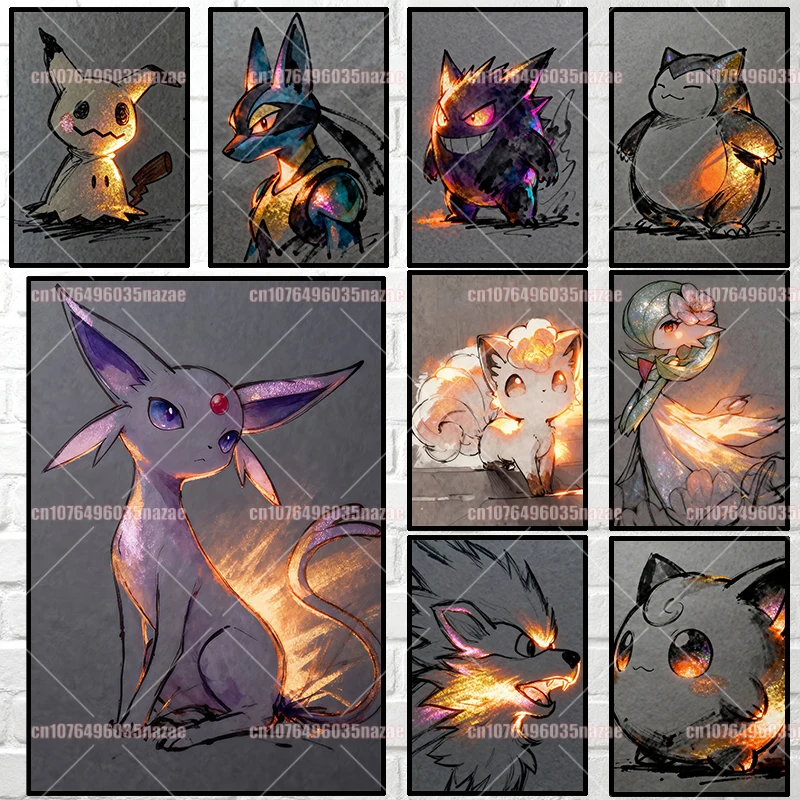 

Japanese Pokemon Anime Pikachu Cute HD Poster Wall Decoration Modern Style Living Room Children's Cartoon Character Printing