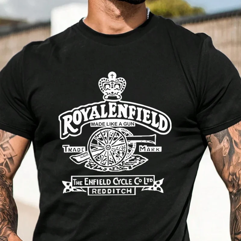 

Vintage Classic Royal Enfield Motorcycle Gun Premium T-Shirt Men Hip Hop Streetwear Unisex Casual Fashionable Short Sleeve Tops
