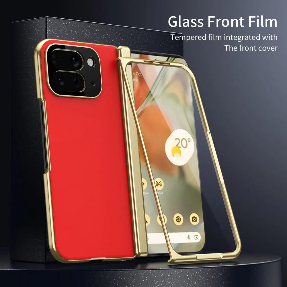 

AG Frosted Backplate Vacuum Plated Bezel Spring Hinge Glass Protector Case For Google Pixel 10 Pro Fold Camera Protection Cover+