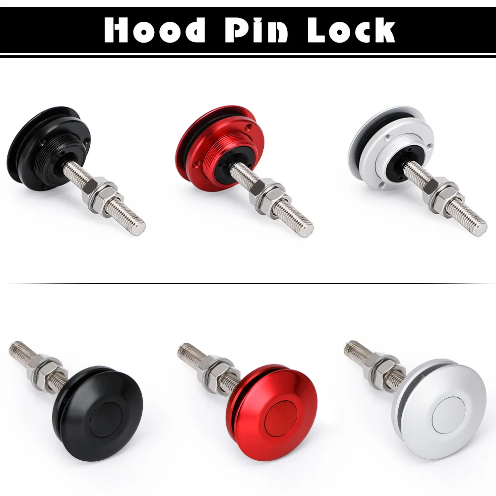 VR - Universal Black Push Button Billet Hood Pins Lock Clip Kit Car Quick Latch New Engine Bonnets Red VR-HP31BK