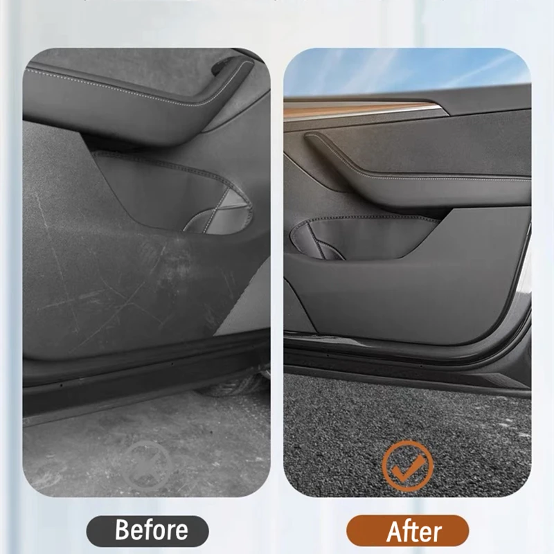 Car Door Anti-Kick Pad For Tesla Model Y Juniper 2025 Leather Sticker Trim Kit Side Door Protector Cover Car Interior Decoration