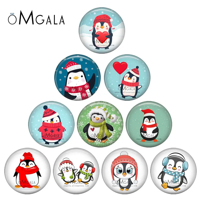 Cartoon Lovely Christmas Penguin Illustration 12mm/14mm/18mm/20mm/25mm Round photo glass cabochon demo flat back Making findings