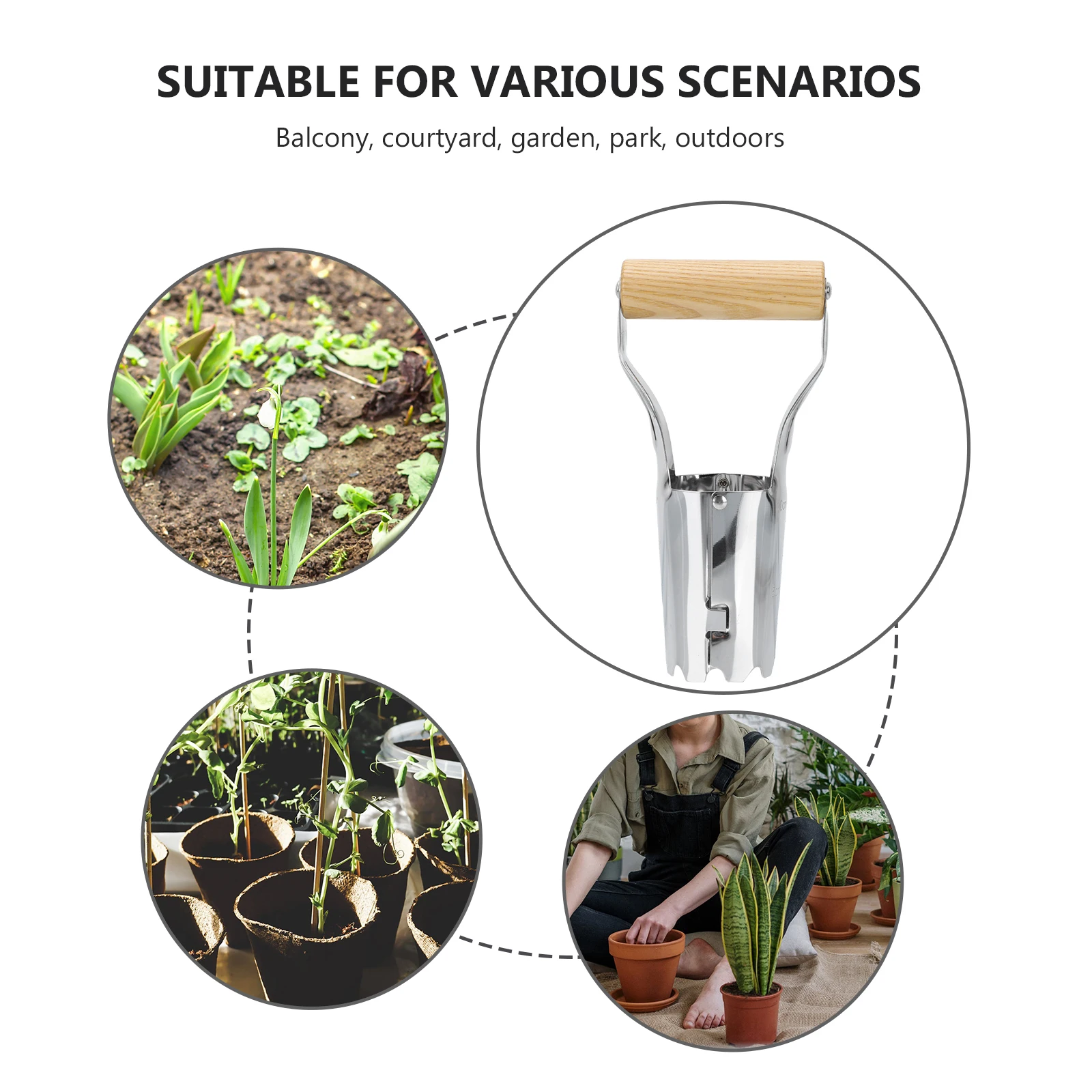 

Stainless Steel Transplanter Planting Tool Durable H held Tube for Flowers Garden Shovel Ergonomic Wood H Easy Transfer