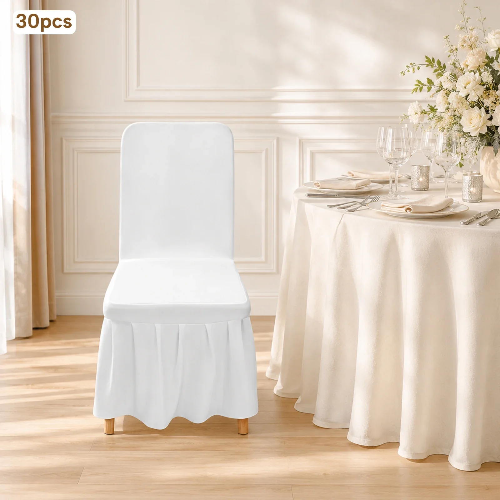 30 Pack Chair Slipcovers with Skirt, White Fitted Chair Covers for Party Event, Stretch Elastic Chair Covers for Wedding Banquet