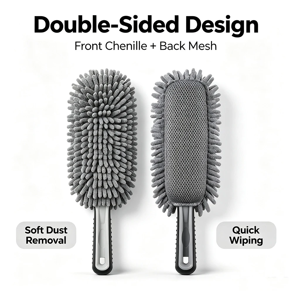AUTOBRIGH Microfiber Chenille Car Duster Brush Scratch Free Static Dust Removal Mop Washable Hand Duster Car Cleaning view 4