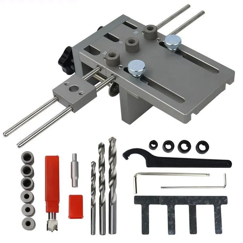 3 In 1 Woodworking Dowel Drilling Jig for Straight Hole and Panel Connection with Guide Bush Locating Pin Heavy Duty Durable