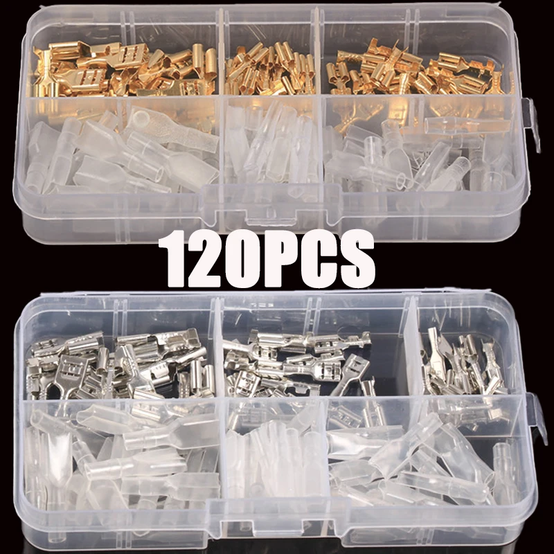 120pcs Spade Crimping Terminal Insulation Wire Connector Female Plug Spring Terminal Assorted Kit Wire Accessories 2.8/4.8/6.3mm