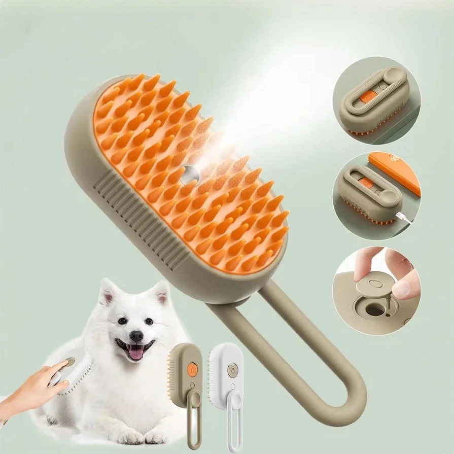 

1 Steam Pet Brush 3-in-1 Massage Dog Steamy Brush Spray Beauty Tangled and Loose Hair Removal Cats Grooming Comb Dogs
