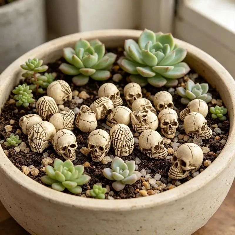 C 20pcs Mini Skulls Small Skeleton Head Realistic Crafts Halloween Garden Bonsai Courtyard Flowerpot Decor