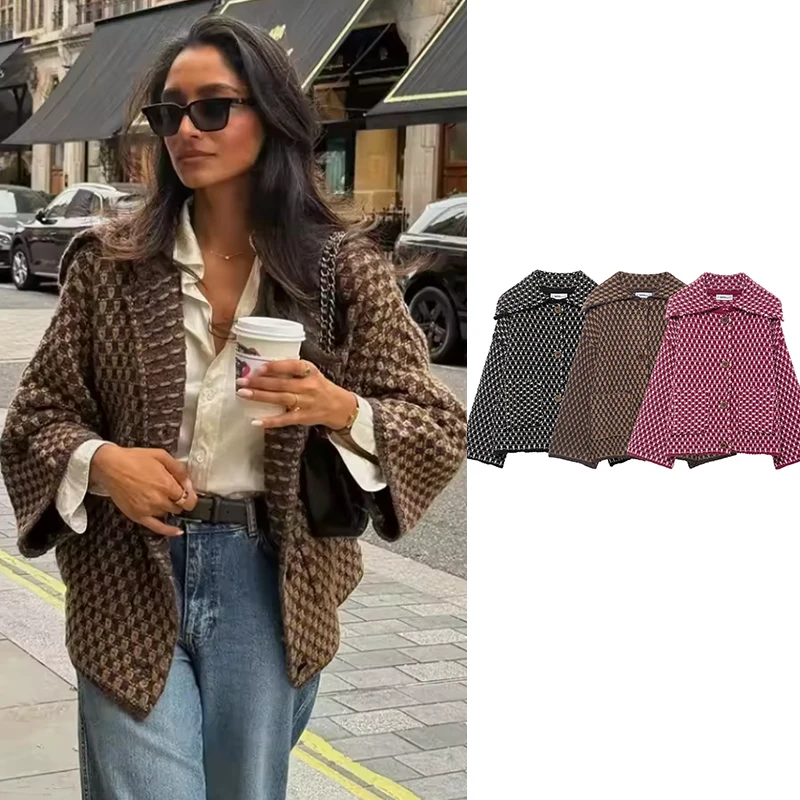سترة مشغولة من الصوف جاكيتات المرأة خريف 2025 موضة جديدة فضفاضة أنيقة الدافئة المرأة سترة شيك الشارع السفر الشباب سترة