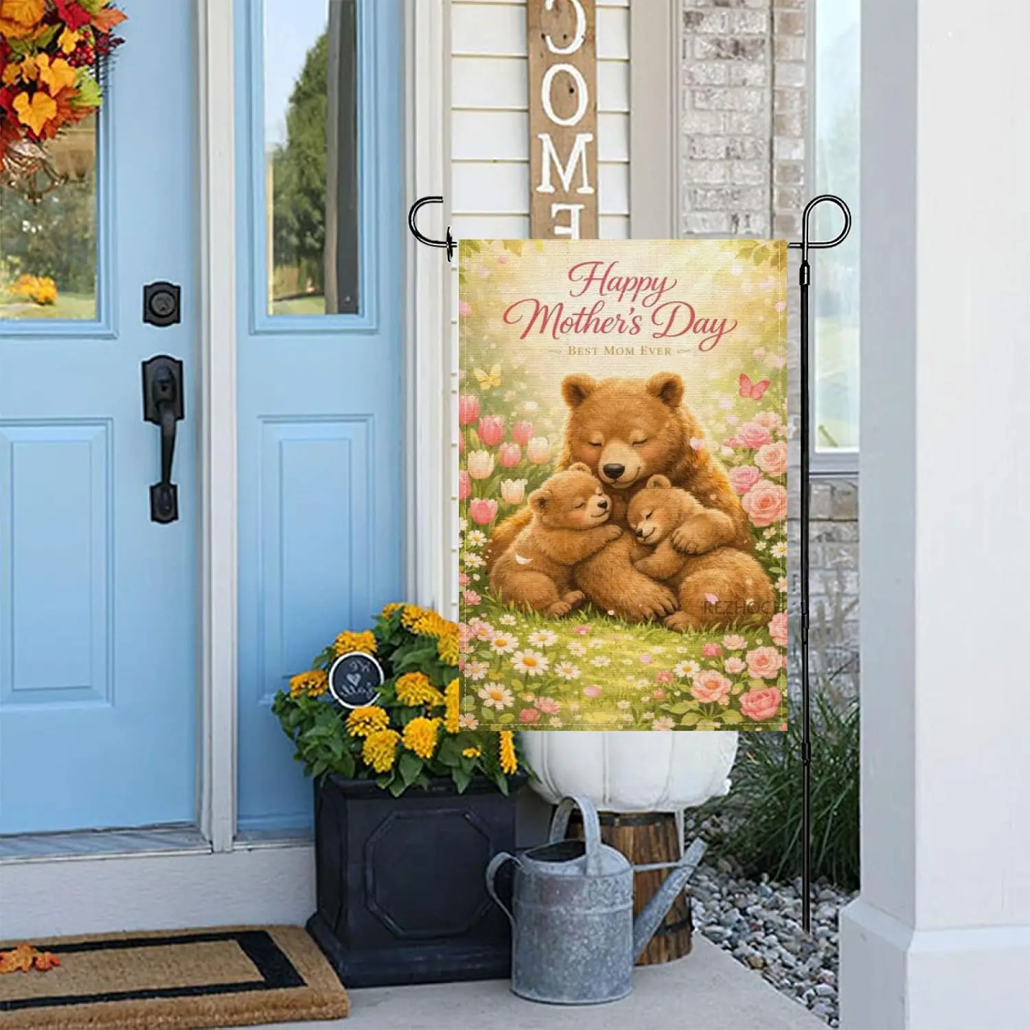 Happy Mother's Day Welcome Garden Flag 12x18Inch,Family Bear Floral Spring Yard Flags,Double Sided Outdoor Porch Lawn De yyi