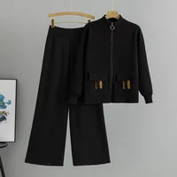 Femmes 2 pièces ensemble tricot pull veste Cardigan jambe large pantalon musulman décontracté tricoté tenues survêtement costume automne hiver tricots 4