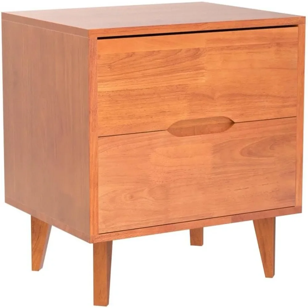 Mid Century Modern Grooved Handle Wood Nightstands Side Table Bedroom Storage Drawer and Shelf Bedside End Table(Caramel)