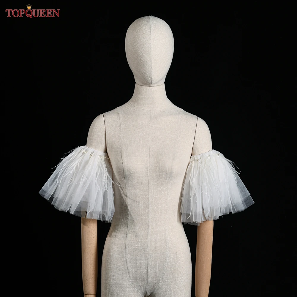 Topqueen vg82a removível casamento pena braço mangas capa ombros verão bolero acessórios de casamento nupcial bolero diy