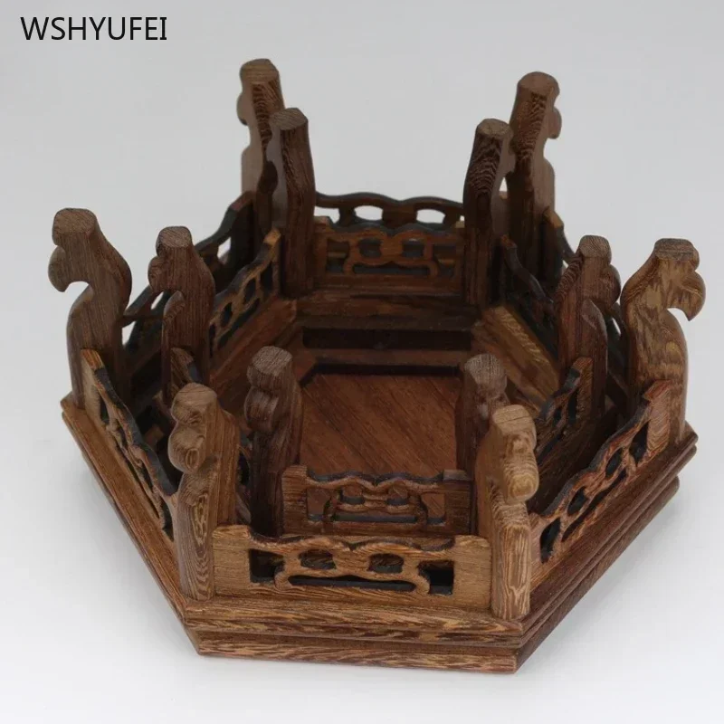 1 pc Solid wood hexagonal  base Tea set base Buddha statue altar living room Home decoration ornaments Wooden coffee table