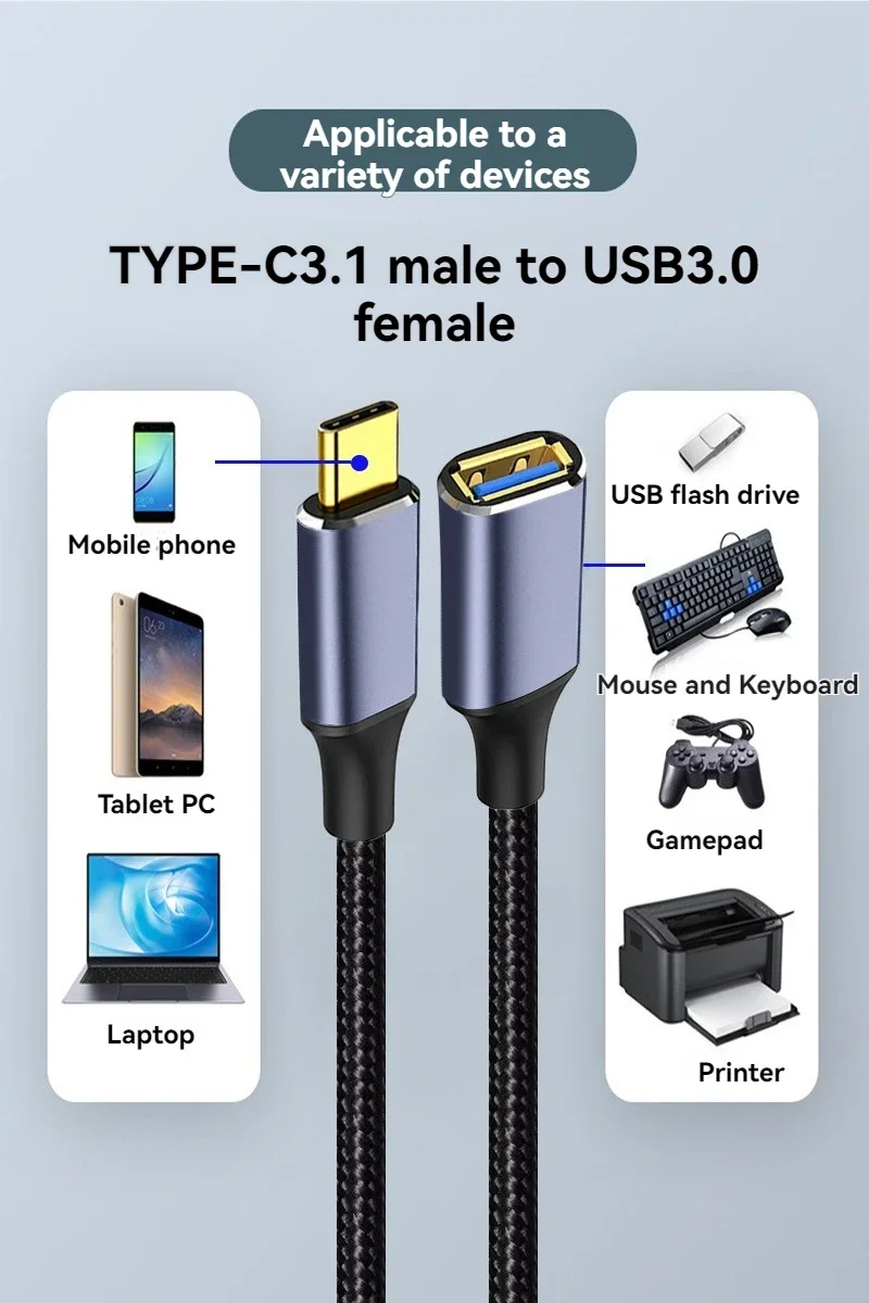 Gelbes Typ-C auf USB 3.0 A-Kabel, OTG-Adapterleitung, Hochgeschwindigkeits-Datenkabel, Stecker auf Buchse, Verlängerungskabel für Laptop-Tastatur, Maus – Detail 4