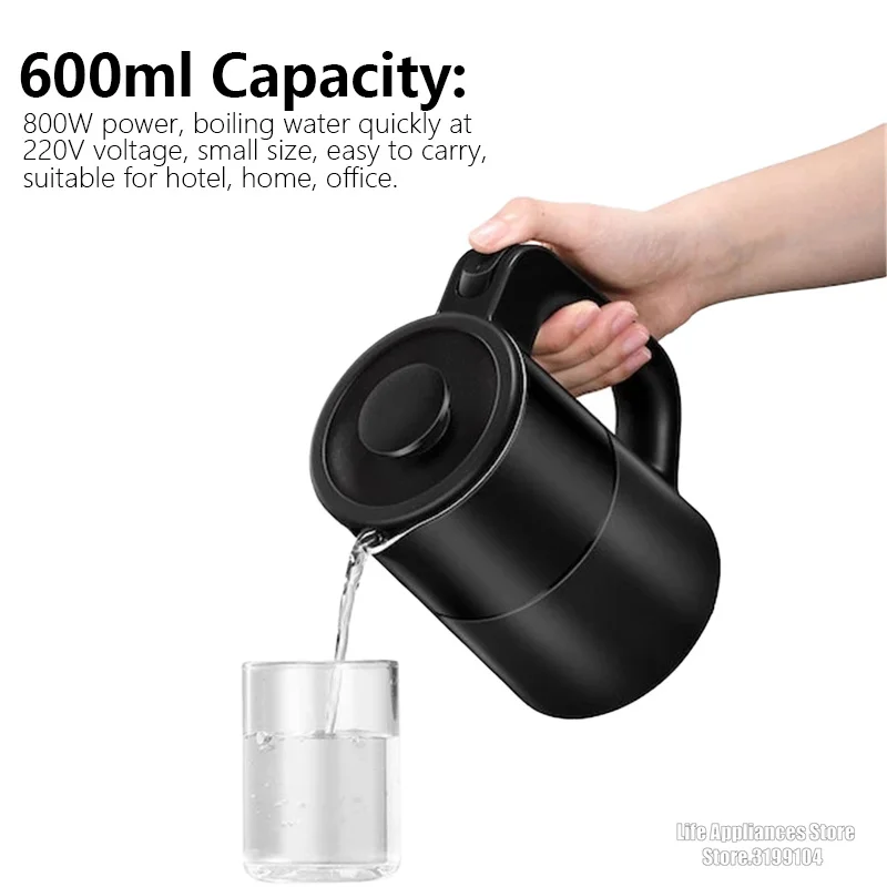 Midea 600ML Mini bollitore elettrico ad ebollizione rapida per viaggi 800W Underpan Heat Water Boiler elettrodomestici da cucina in acciaio