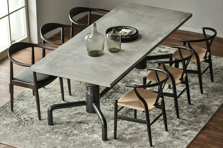 Cement gray board wrought iron old solid wood western dining table large board western music bar table