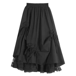 High waisted mid length lace fashion A-line skirt bow knot pleated mesh patchwork skirt women's spring/summer 2024 new