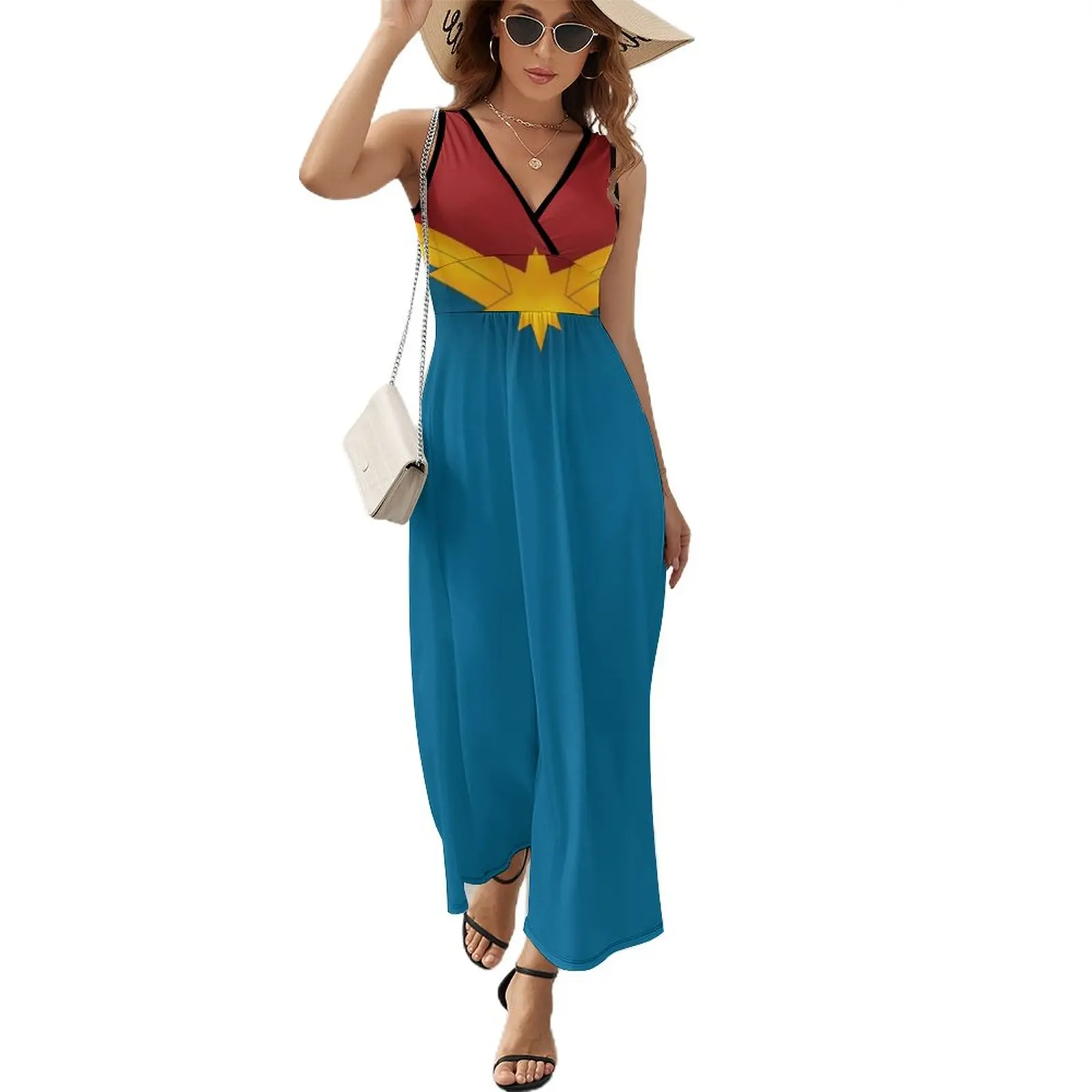 

Golden Star with Red and Blue Sleeveless Dress Evening gown Dress for girls