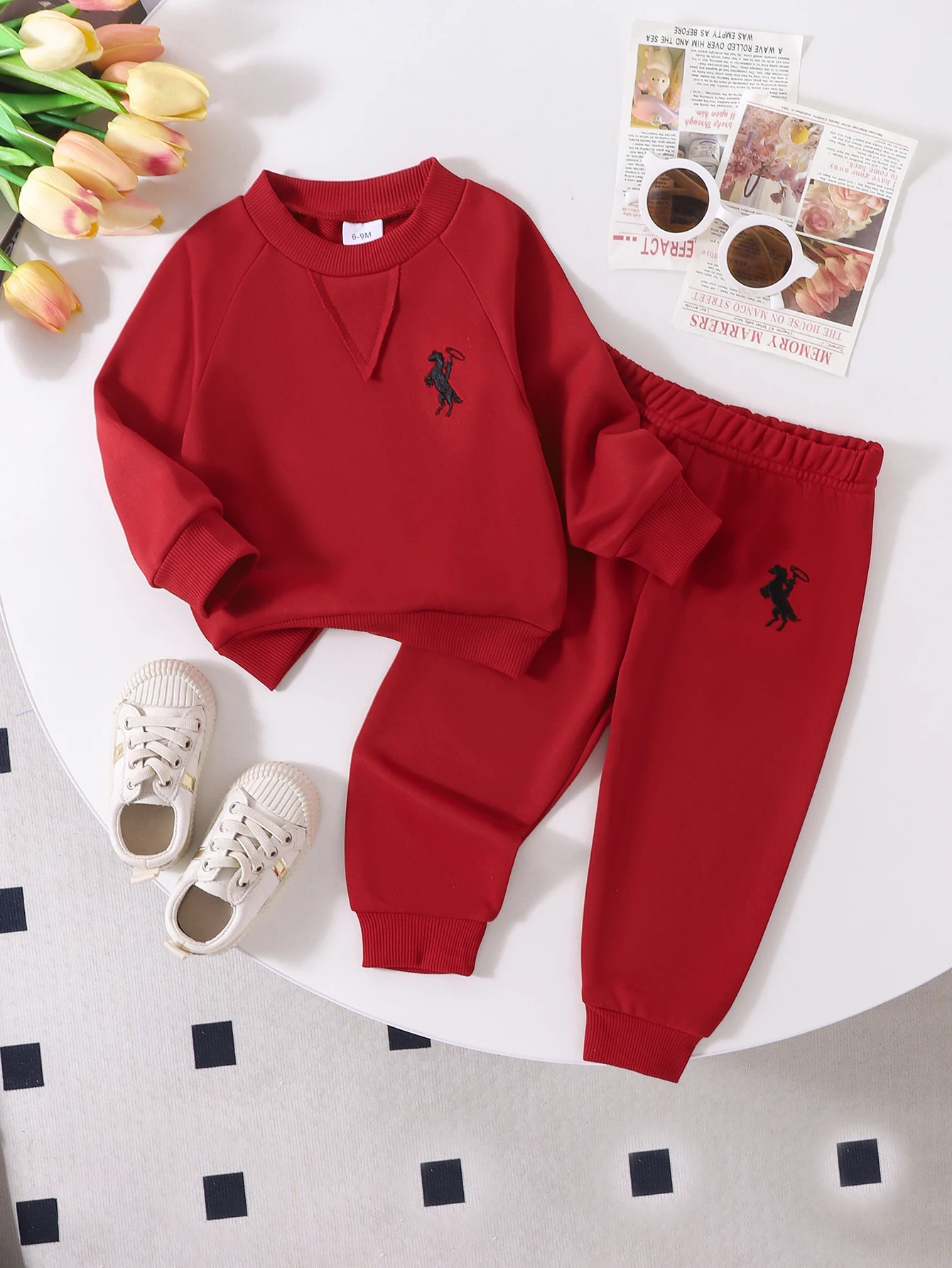 2PCS Autumn New Style For Boys And Babies Casual Fashion Round Collar Raglan Sleeves Embroidered Top And Trouser Set