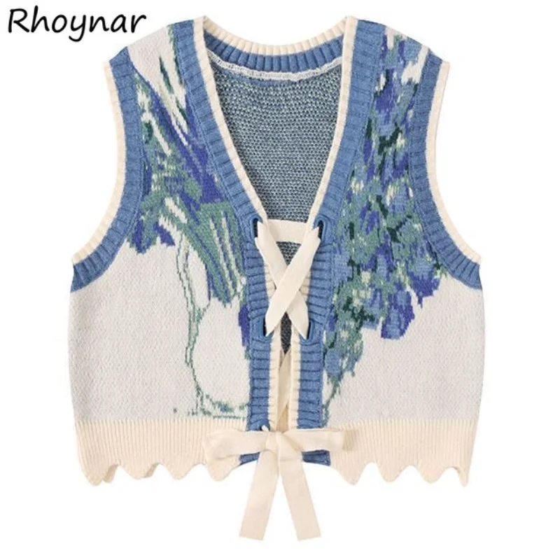 Sweater Vests Women Preppy Style Autumn Ladies Lovely Patchwork Fashion Dating V-neck Knitted Harajuku College Sleeveless Soft