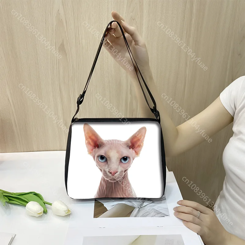 Tier Sphynx Katze Druck Schulter Tasche Frauen Freizeit Handtaschen Tragbare Leinwand Umhängetasche Weibliche Kreuz Taschen