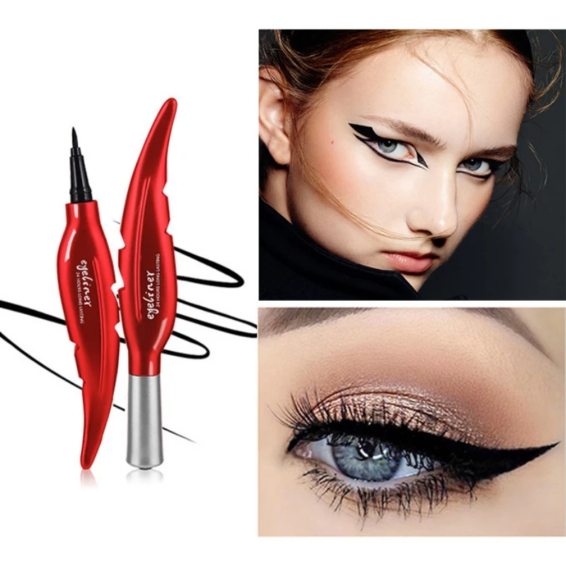 قلم تحديد العيون السائل الأسود ، تصميم على شكل ريشة ، يدوم طويلاً ، مقاوم للماء ، قلم تحديد العين ، مستحضرات تجميل العيون الجميلة