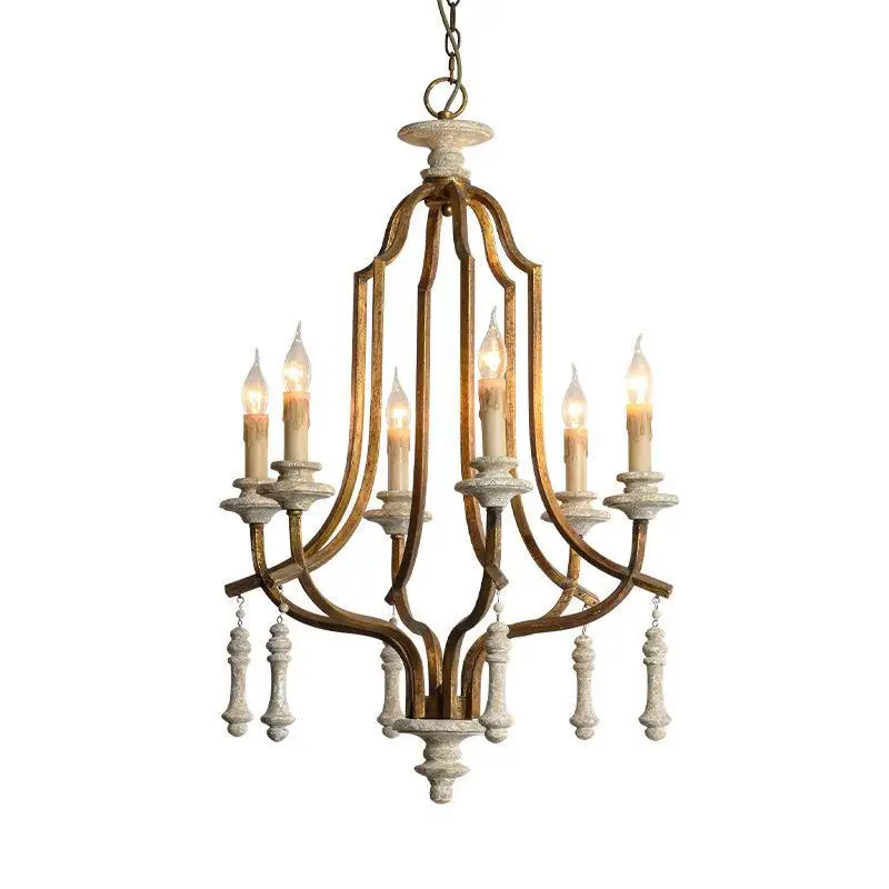 

Nordic retro French restaurant old wind stairs home wrought iron living room chandelier