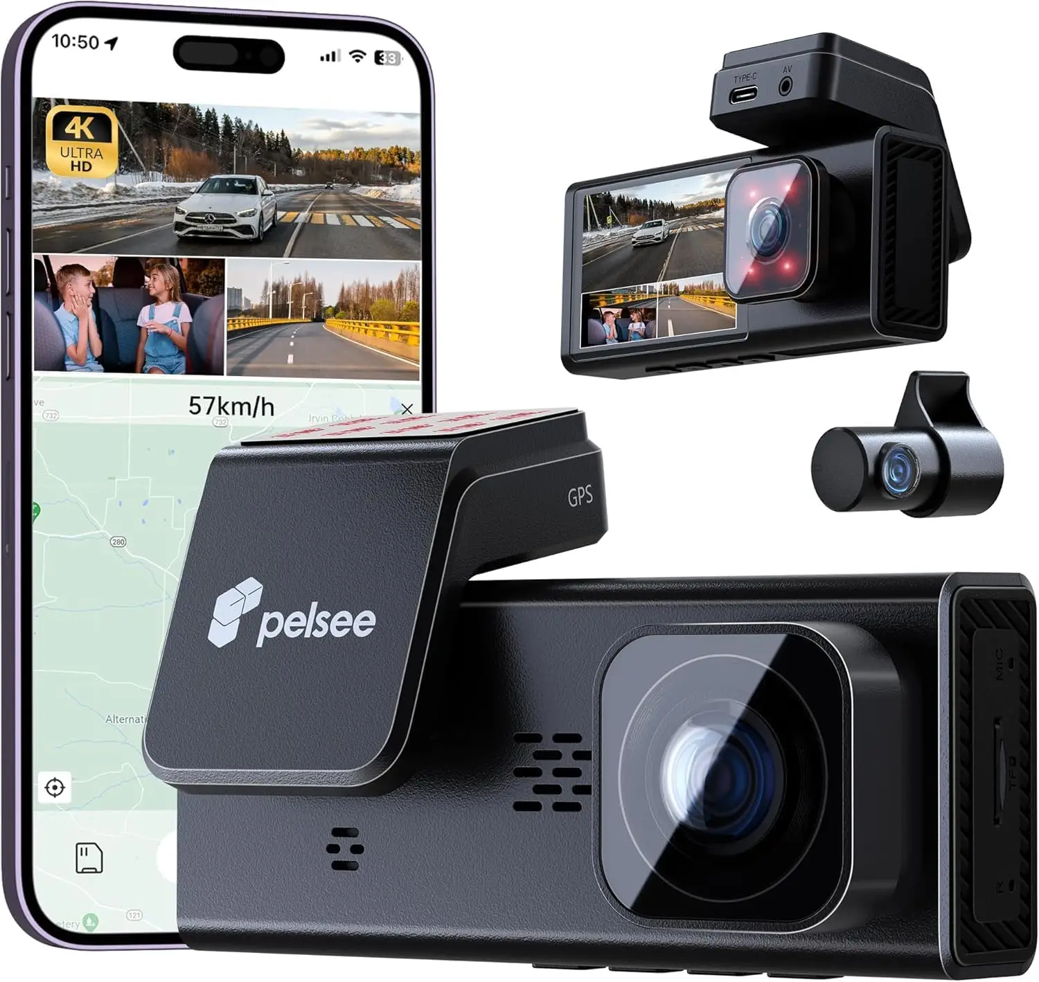 4K Triple Channel Dashcam Front Rear Interior Car Camera APP WiFi Enabled ADAS DMS Smart Driving 24H Parking G Sensor