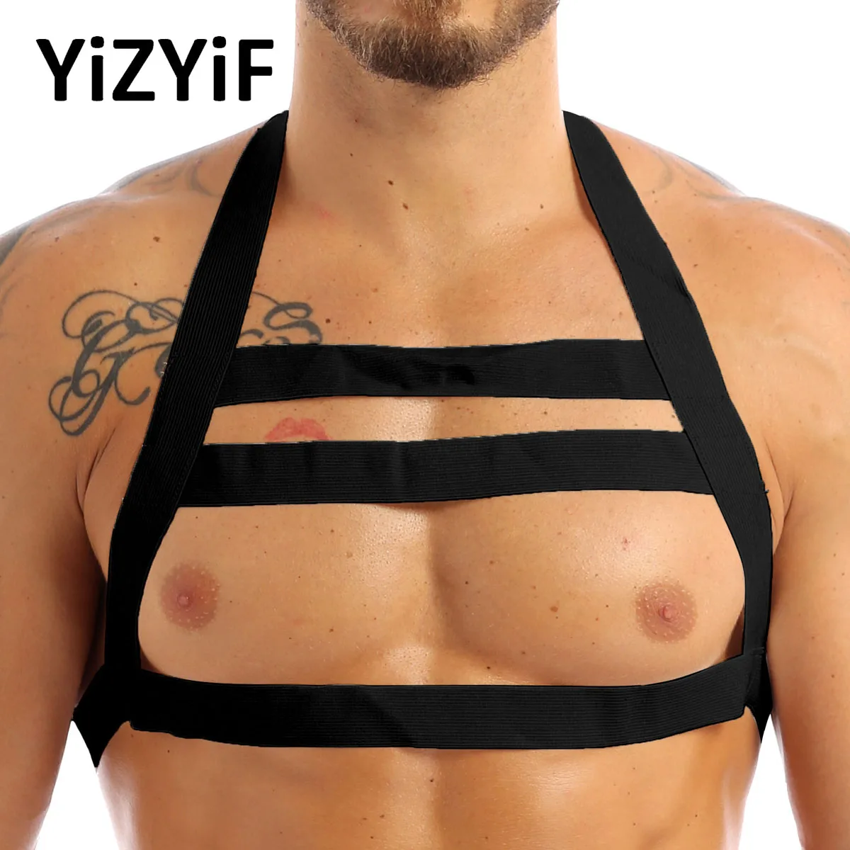 Men Lingerie Body Chest Harness Belt Nylon Halter Neck Sexy Elastic Chest Harness Straps Night Club Party Costume Harness Belts