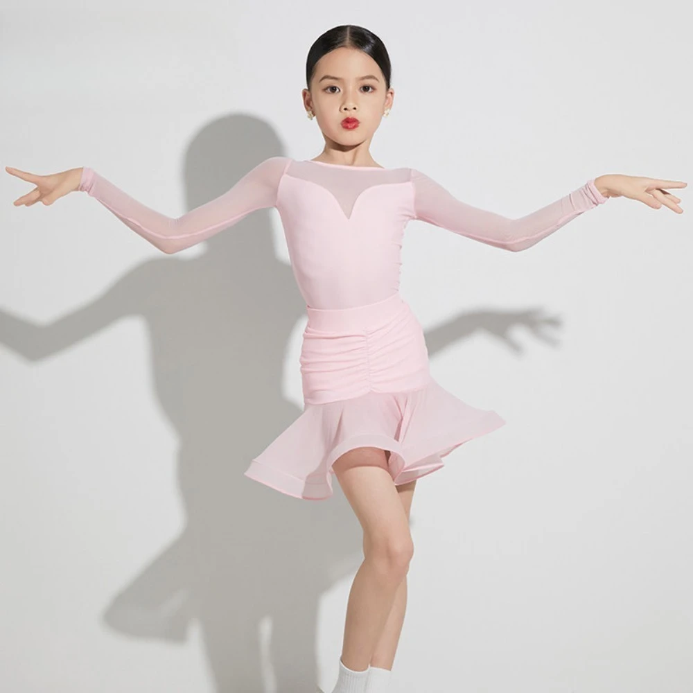 children's-latin-dance-practice-suit-for-girls-autumn-and-winter-new-arrival-performance-standard-skirt-with-high-end-feel-set