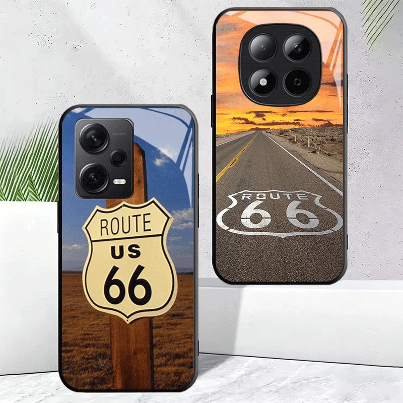 Чехол для телефона из закаленного стекла America Route 66 для Xiaomi Redmi Note 12 13 14 15 Pro Plus + 12S 11S 4G 11T 5G 11E 10, противоударный чехол
