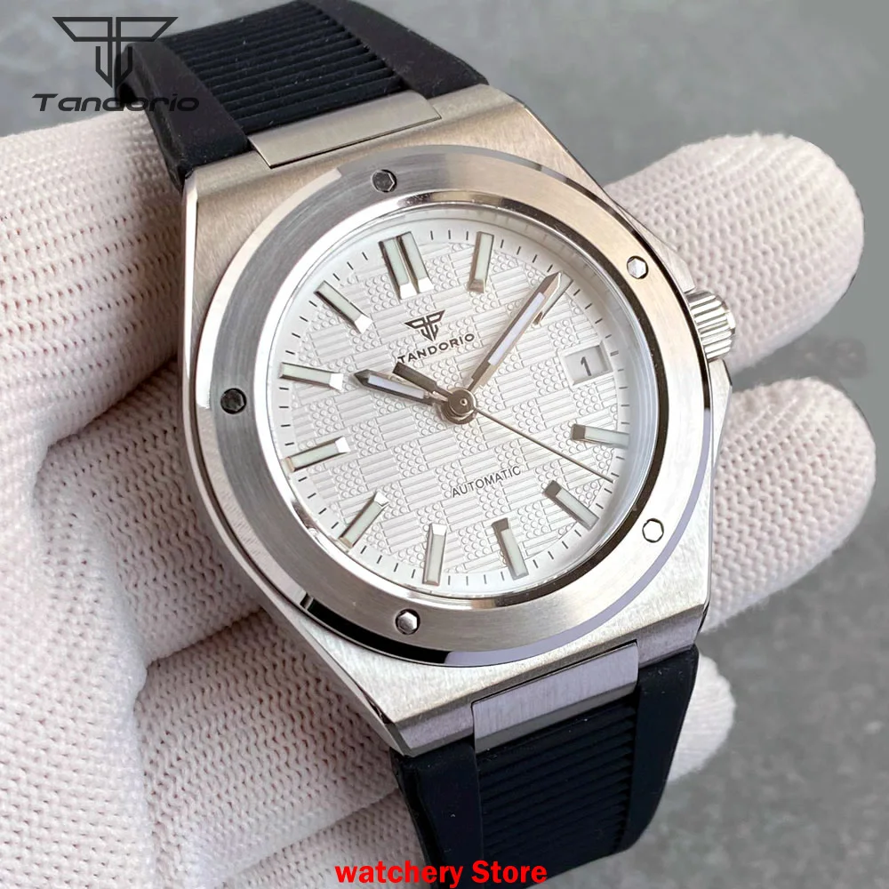 

40mm Tandorio New NH35A Automatic Watches Men's Mechanical Watch Sapphire Glass 200m Waterproof Rubber Strap Luminous Dial