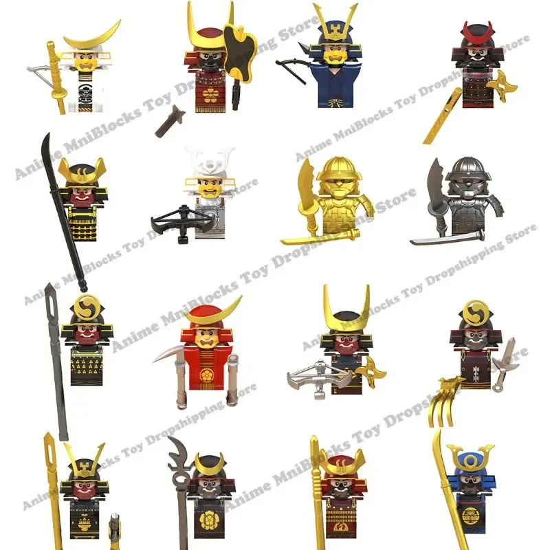 WM Blocks WM6090 WM6096 Japanese Samurai Helmet Armor Roman Sword Anime Mini Action Toy Figura Building Blocks Assembly Toys