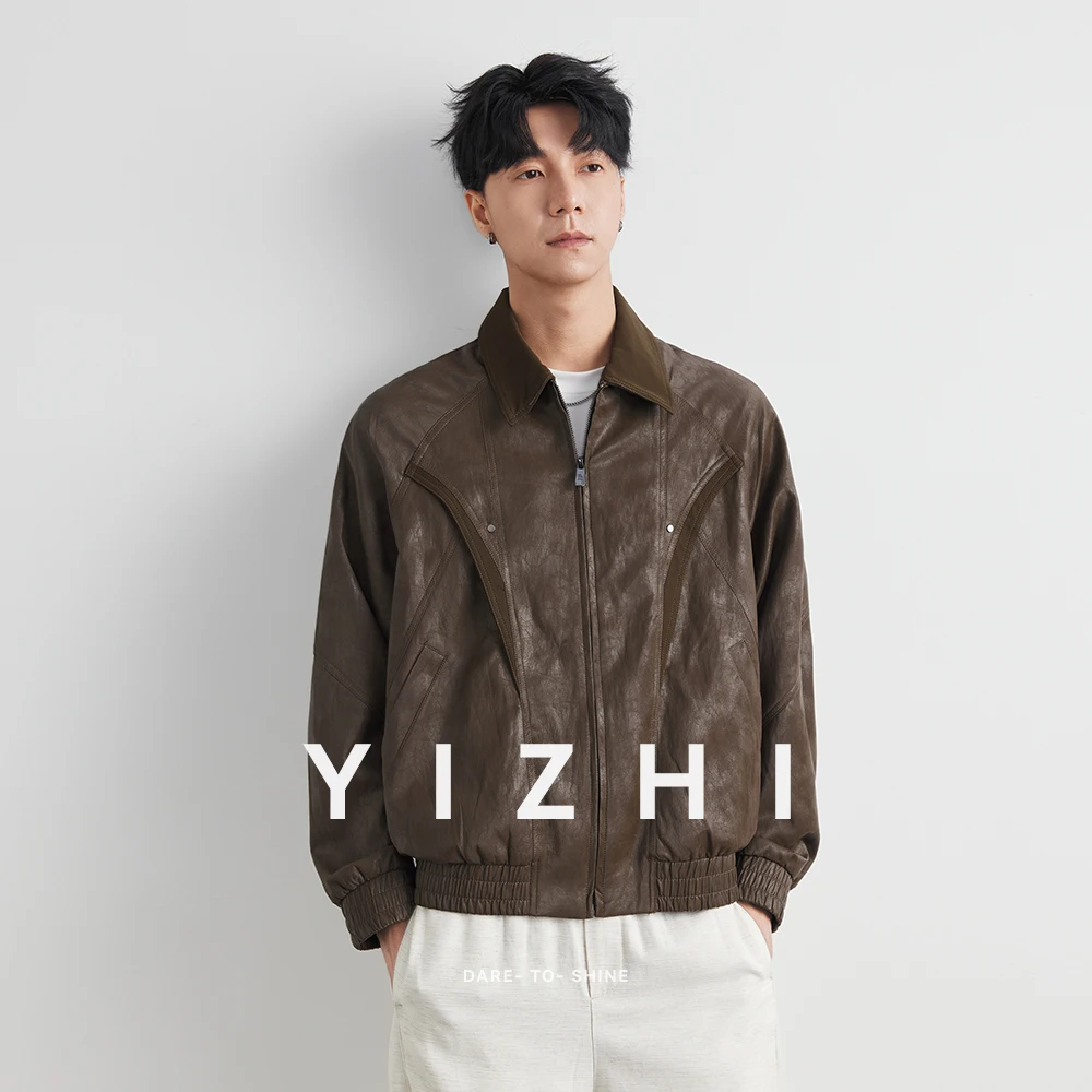 2025 Spring New Men's Cool Handsome Retro Distressed Brown Pu Leather jacket Men Zipper Luxury Designer American Vintage Clothes