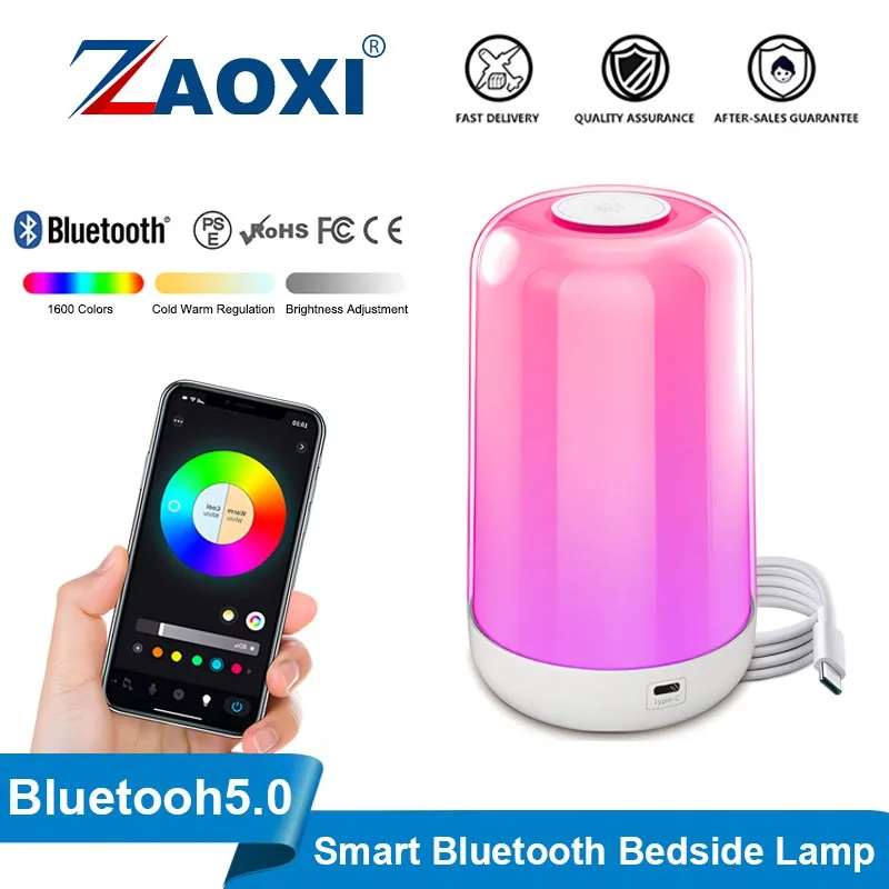 ZAOXI-Smart Bedside Night Light, Bluetooth escurecimento a cores, 3600MA carregamento da bateria, toque música atmosfera, RGBCW, 2700K-6500K, 3.5W