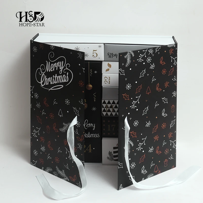 Customization.Christmas Empty Paper Cardboard Packaging Mistery Box Gift 24 Days Advent Calendar Boxes Custom