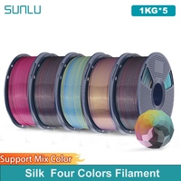 SUNLU 5KG Silk PLA Plus Four Colors Filament 1KG 1.75mm Pla+ Rabinbow Four Colors Neatly Wound 3D Filament for 3D Printer