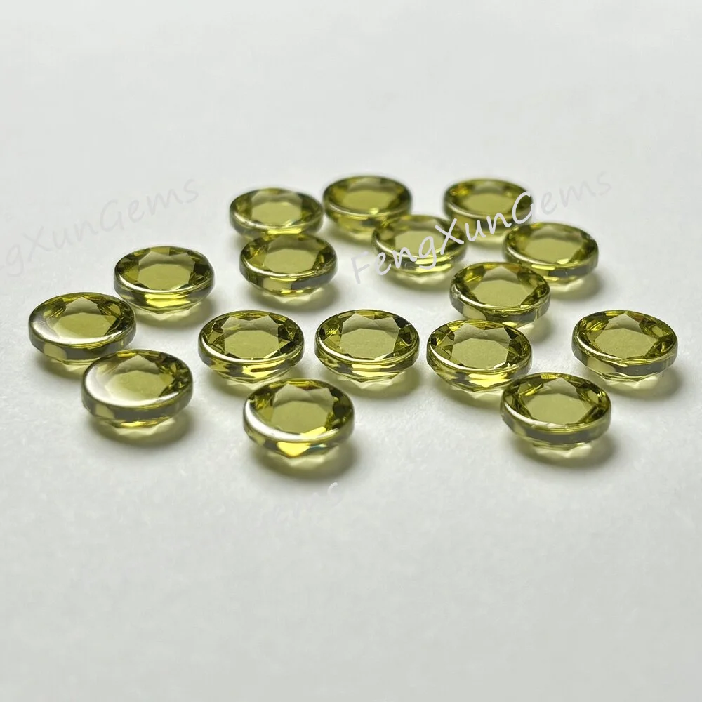 5A Quality 5~7mm Olive Yellow  Round  Flat bottom facet Cut AAAAA Loose CZ Stone Cubic Zirconia Gemstone CZ Gemstones