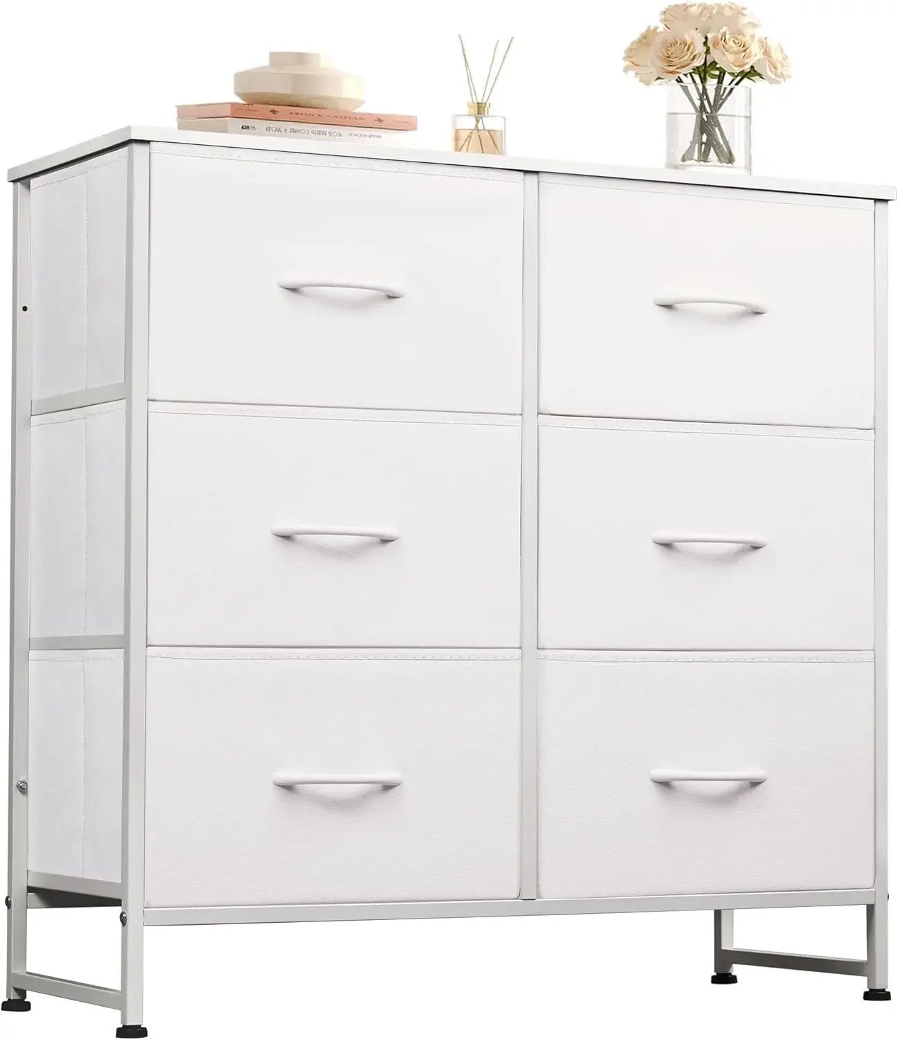 Fabric Dresser for Bedroom 6 Drawer Double Dresser Storage Tower with Fabric Bins Chest of Drawers for Closet Living Room