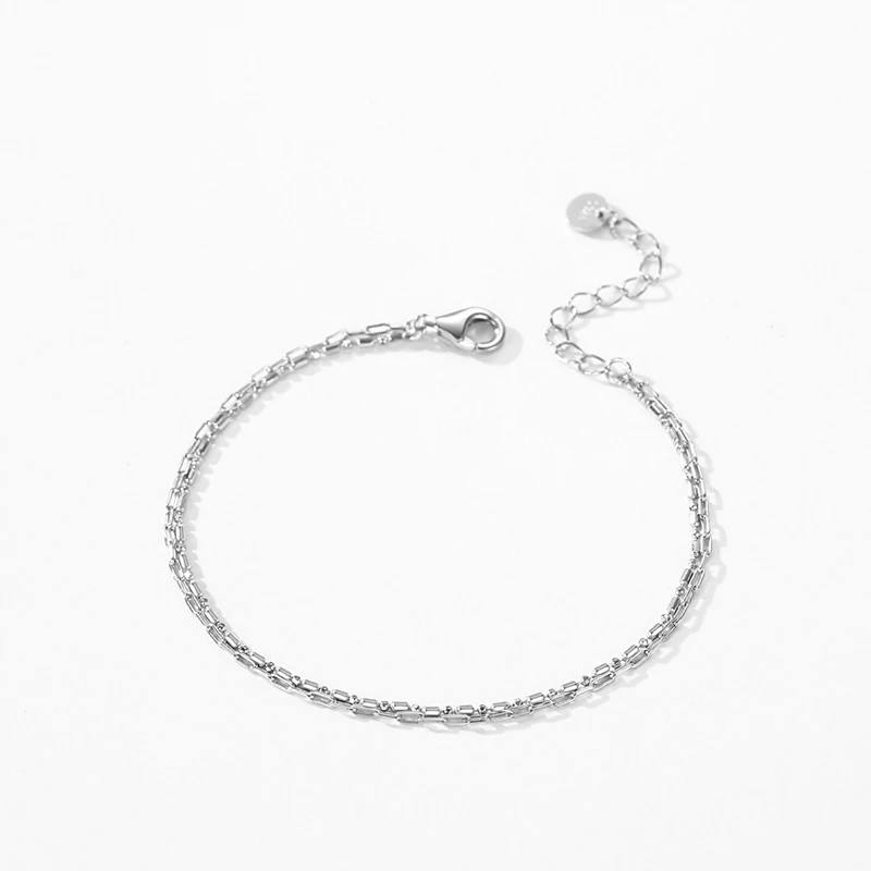 Ailmay Real 925 Sterling Silver Line Chain Bilayer Bracelets For Women Trendy Charm Bracelet Wedding Party Accessories Jewelry image 3