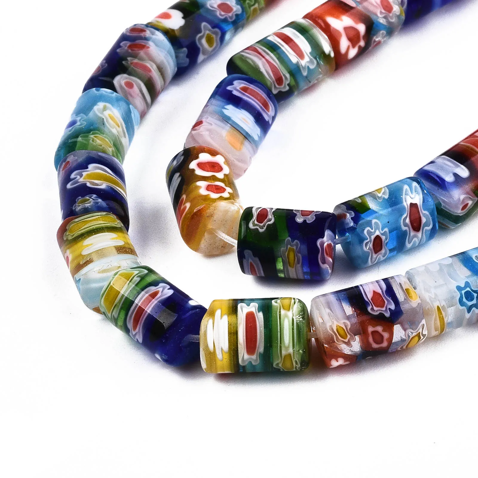 Colorful Column Millefiori Flower Stripe Lampwork Glass Spacer Beads For Jewelry Making Necklace Bracelet DIY Accessories