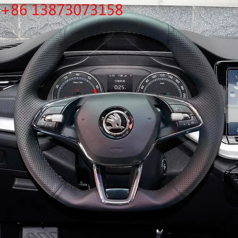 Hand Stitched Car Steering Wheel Cover for Skoda Karoq sport Karoq Scala 2024 2023 2022 DIY Soft Suede leather Car Interior