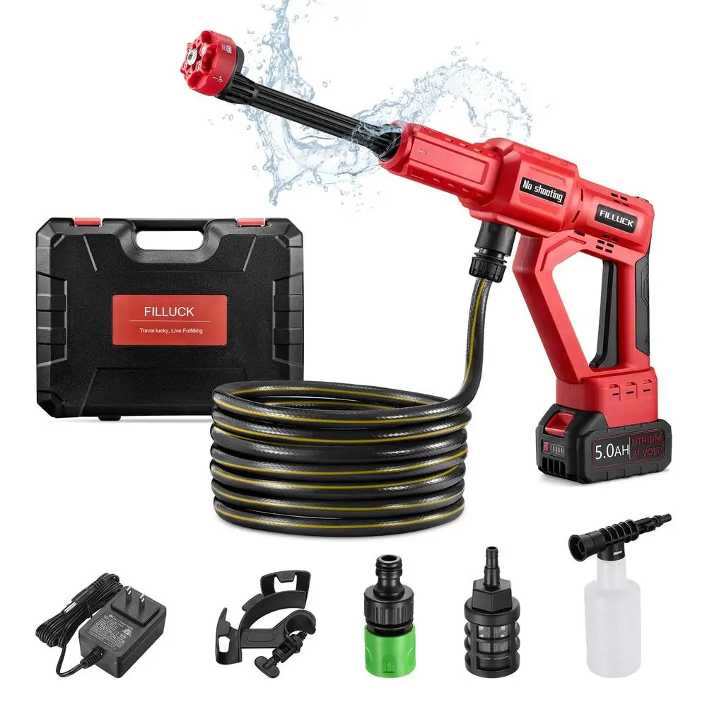 Handheld High-Pressure Cleaner 1060 PSI 5.0Ah Battery 3-Speed Adjustable 2.8 GPM 16.5ft Hose Ideal Car Washing & Yard Cleaning