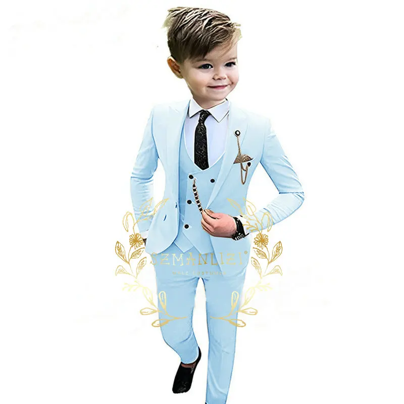 Kids Boys Beige Blazer Vest Pants 3PCS Set Children Baptism Wedding Prom Suit Baby Boy Elegant Dress Teenager Party Costume