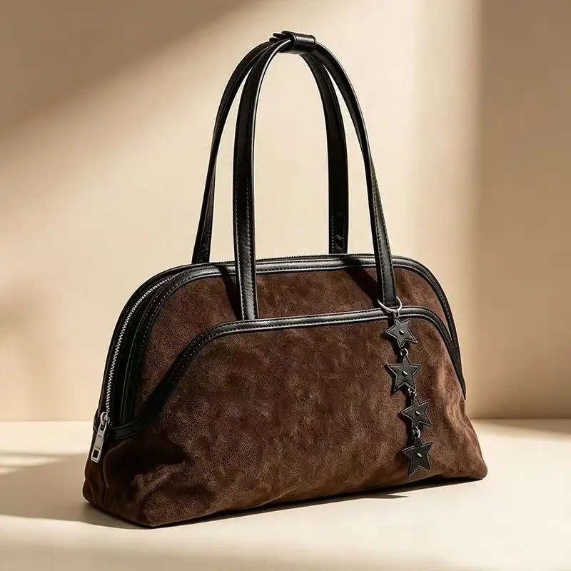 2026 new frosted leather star pendant design large capacity casual travel handbag fashionable multifunctional shoulder bag