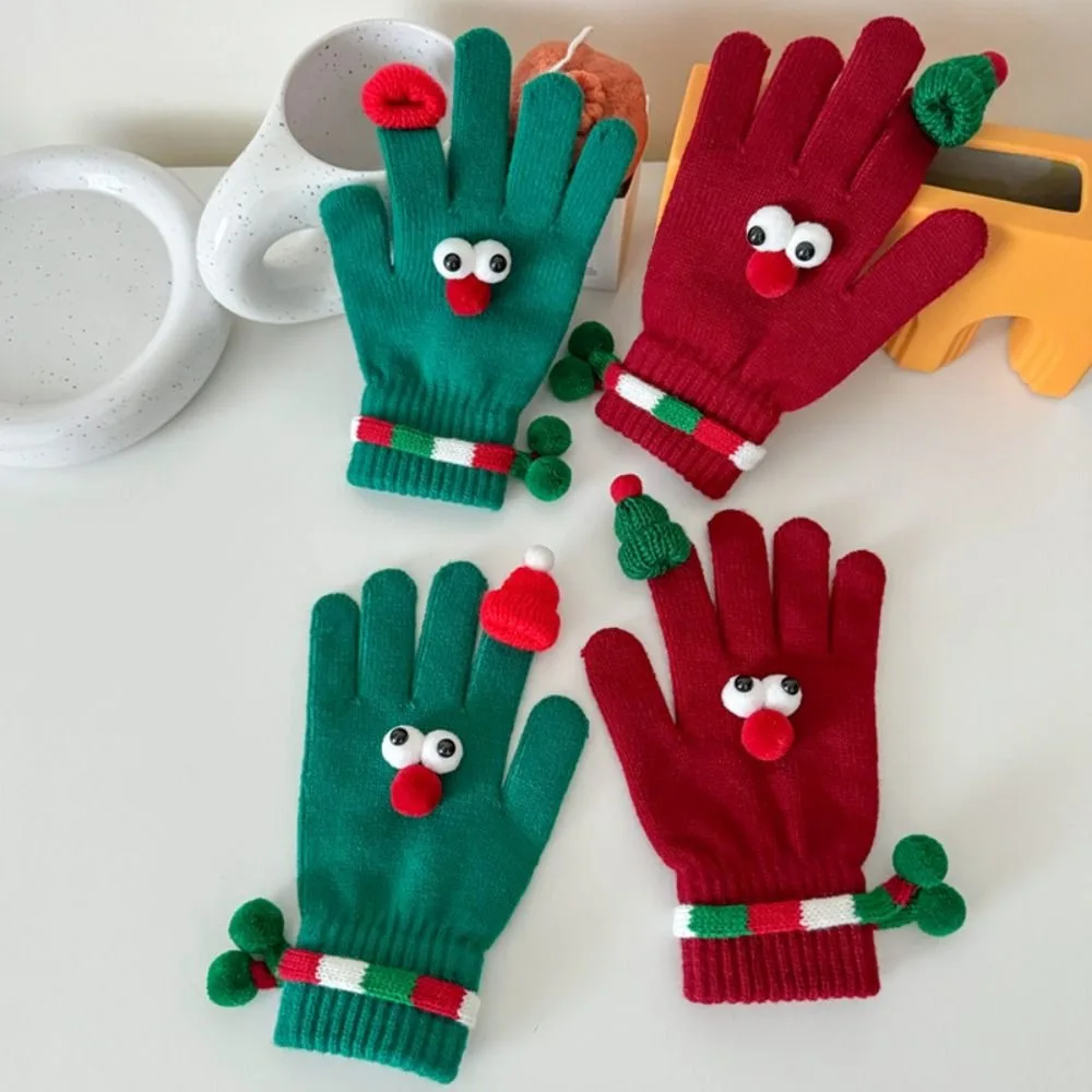 Full Finger Christmas Red Gloves Christmas Gift Leaky Finger New Year Red Gloves Split Finger Touch Screen Knitted Gloves Women