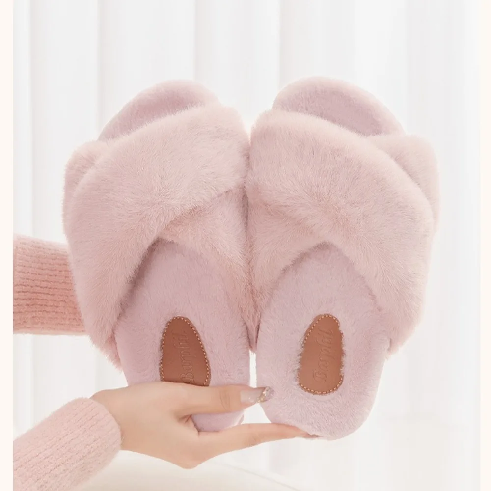 

Новые женские меховые хлопковые тапочки, осенне-зимние теплые уличные тапочки на флисовой подкладке с искусственным кроличьим мехом