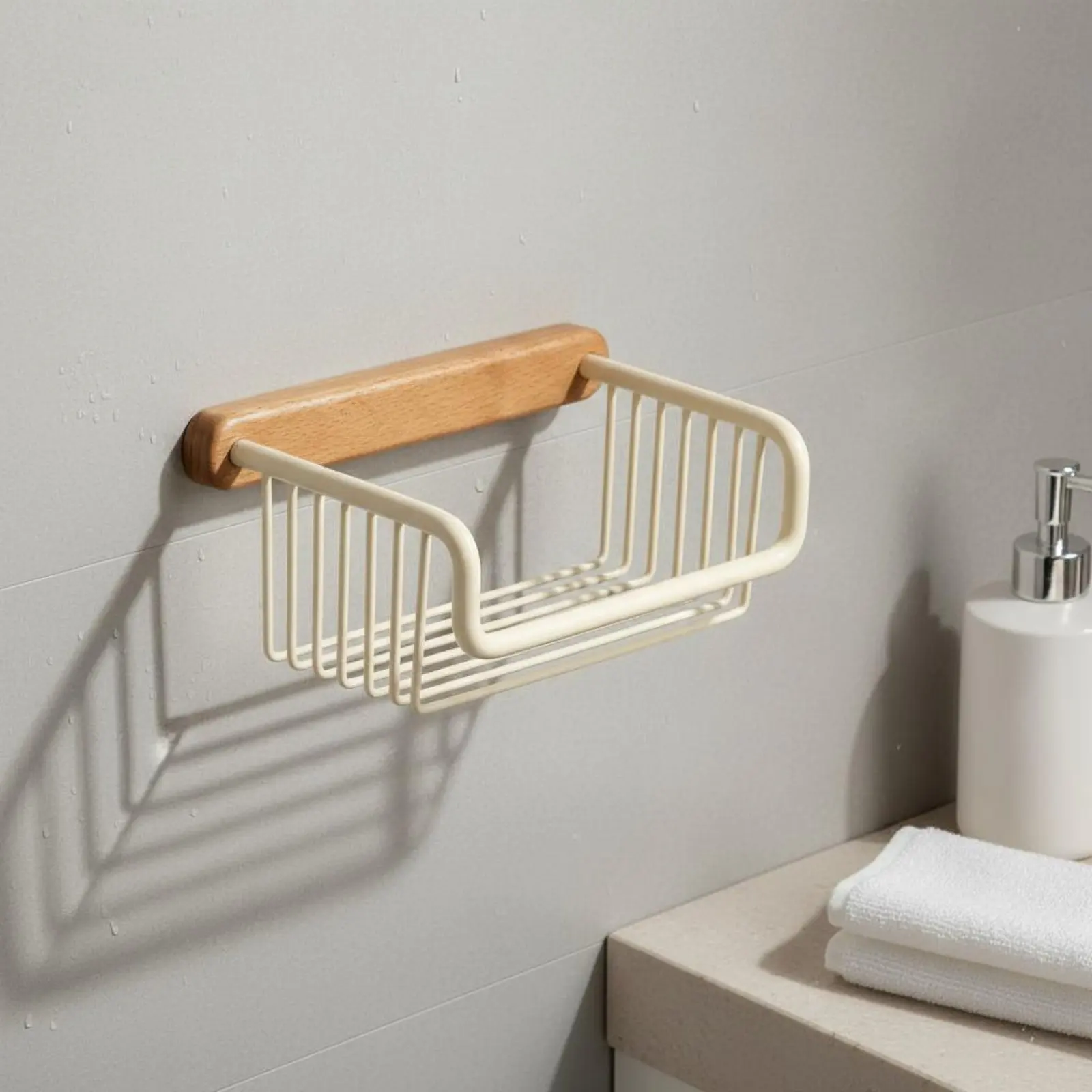 

Walnut Toilet Paper Shelf Corrosion-Resistant Wall Mounted Tissue Holder Metal Wire Storage Basket Original Design for Restroom